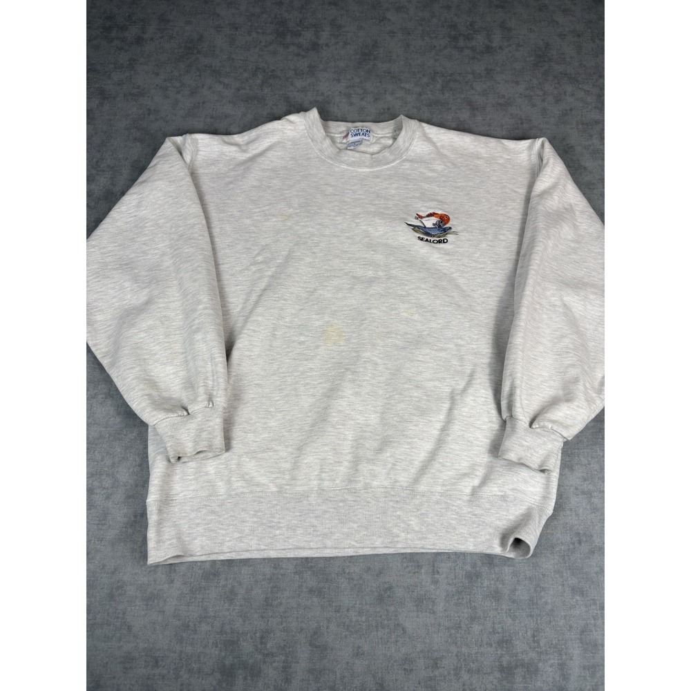 Vintage Sealord Fish Sweatshirt USA Made Large Distressed Stained Crewneck